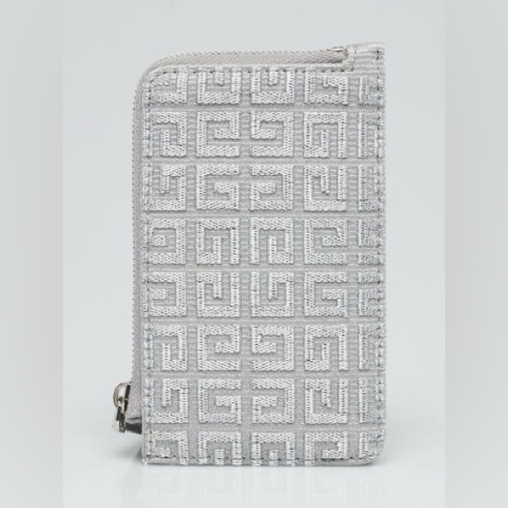 GIVENCHY Metallic Silver Embroidered Canvas 4G Card Case Wallet - NEW WITH TAGS